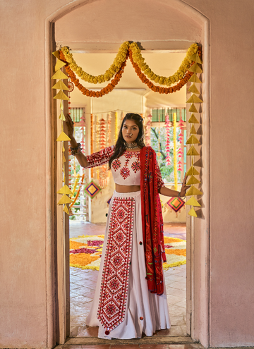 White Muslin Cotton Designer Chaniya Choli For Navratri